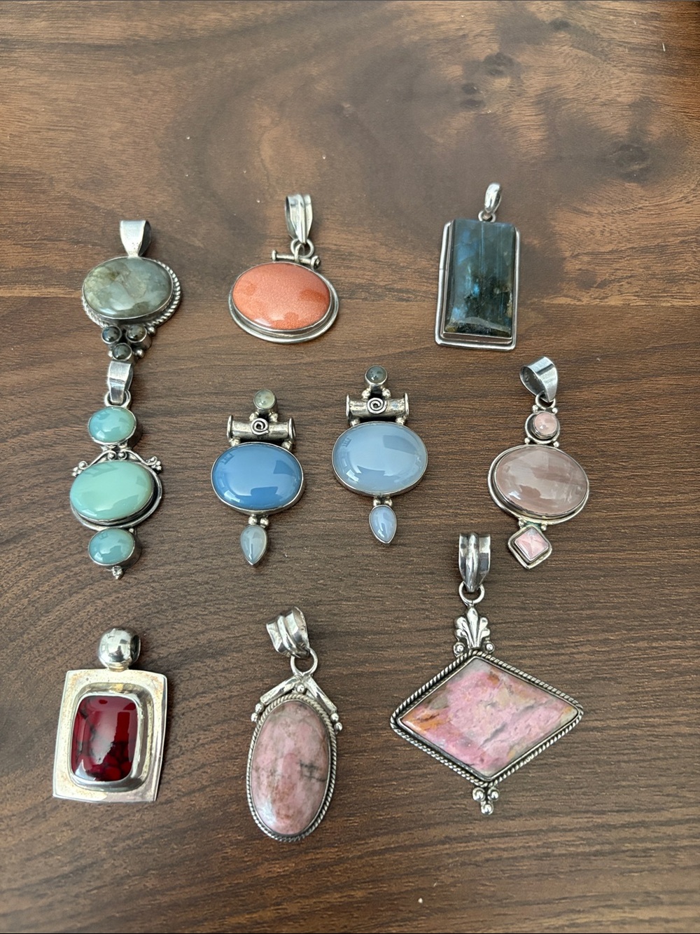 Lot: Semi Precious Stone Pendants .925 Silver